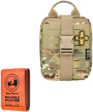 RHINO RESCUE Bundle-IFAK Trauma Kit with C-A-T Tourniquet, Tactical First Aid Kit Molle Pouch for Military First Aid Splint 36" X 4.3" Orange-Gray