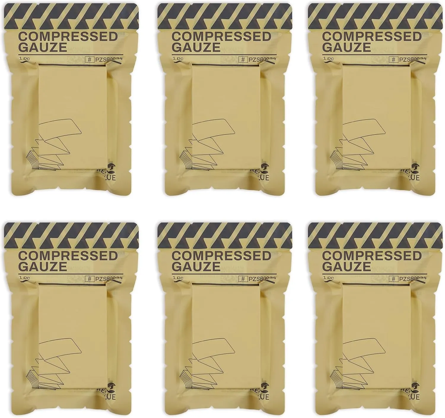 RHINO RESCUE Sterile Compressed Gauze for Emergency Wound Dressing, FSA HSA Eligible, First Aid and Trauma Kit, 6 Pack