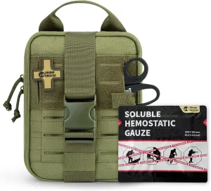 RHINO RESCUE Survival First Aid Kit with Hemostatic Gauze, Emergency Care Bag for Car Camping Backpacking Hiking Hunting Ranger Green
