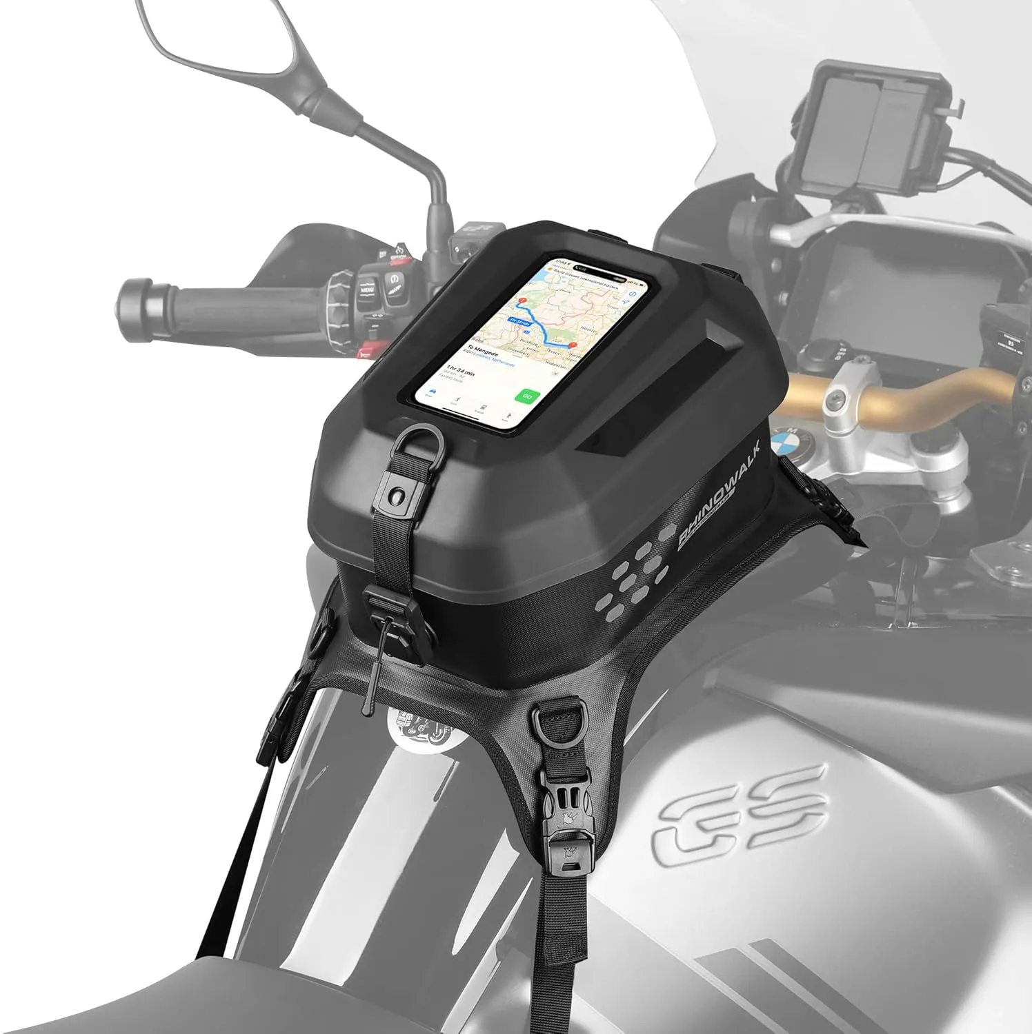 Rhinowalk Motorcycle Tank Bag Waterproof Hard Shell Motorbike Tank Bag with Touch Screen Phone Pocket, Detachable Top Cover, 5.6L Backpack Motor Cycle Accessories
