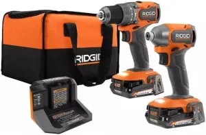 RIDGID 18V SubCompact Brushless Cordless 2- Tool Combo Kit w/Hammer Drill, Impact Driver, (2) 2.0 Ah Batteries, Charger, & Bag