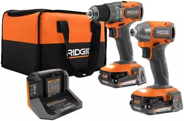 RIDGID 18V SubCompact Brushless Cordless 2- Tool Combo Kit w/Hammer Drill, Impact Driver, (2) 2.0 Ah Batteries, Charger, & Bag