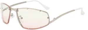 Rivet-studded Fashion Glasses for Women, Metal Frame with Pc Lenses, Perfect for Driving & Beach Parties