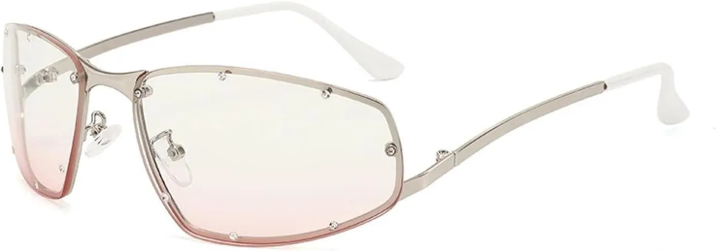 Rivet-studded Fashion Glasses for Women, Metal Frame with Pc Lenses, Perfect for Driving & Beach Parties
