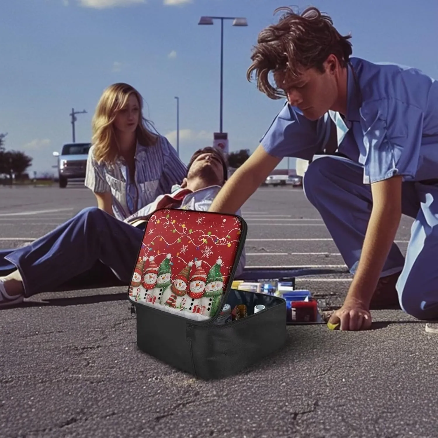 Rnyleeg Christmas First Aid Bag for Home First Aid Kit for Car Cute Snowman Colorful Light Print Medical Kit Portable Medical Trauma Bag