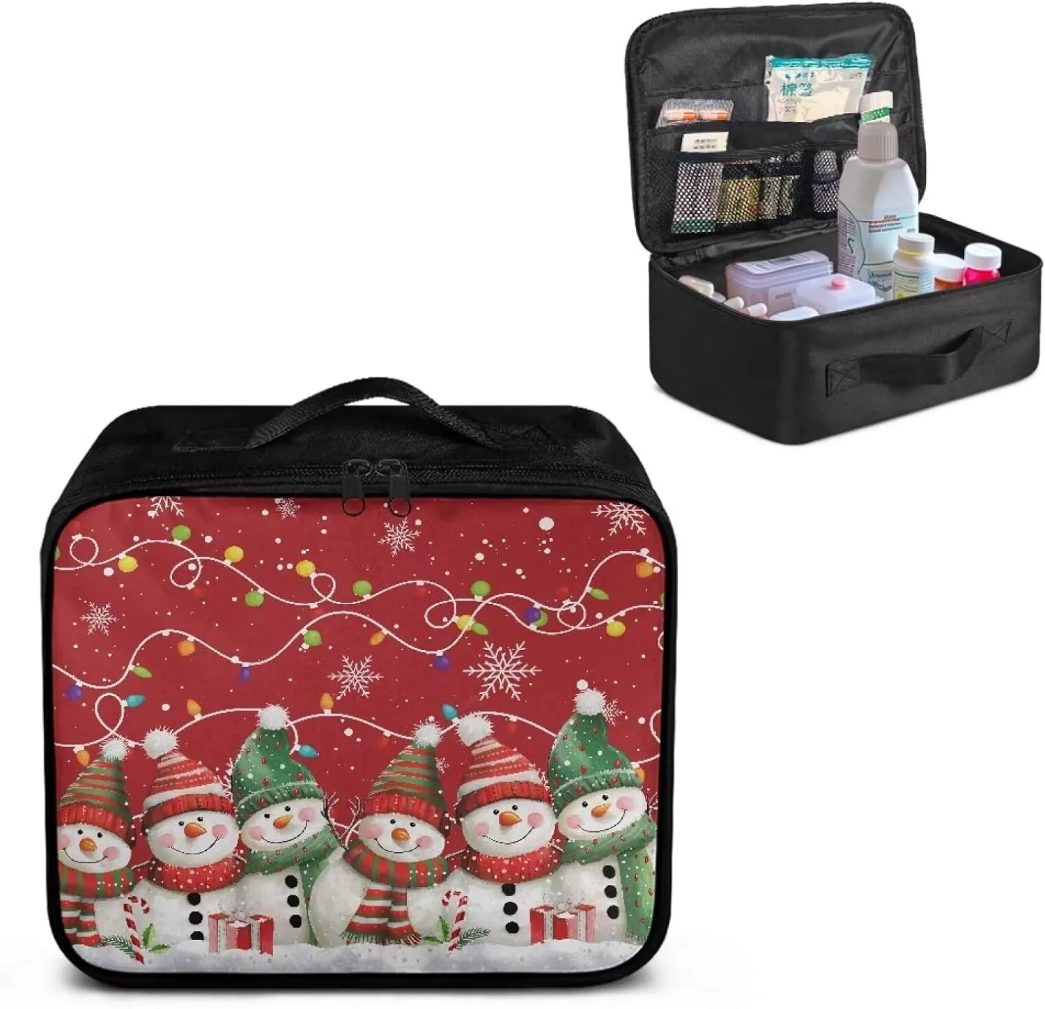 Rnyleeg Christmas First Aid Bag for Home First Aid Kit for Car Cute Snowman Colorful Light Print Medical Kit Portable Medical Trauma Bag