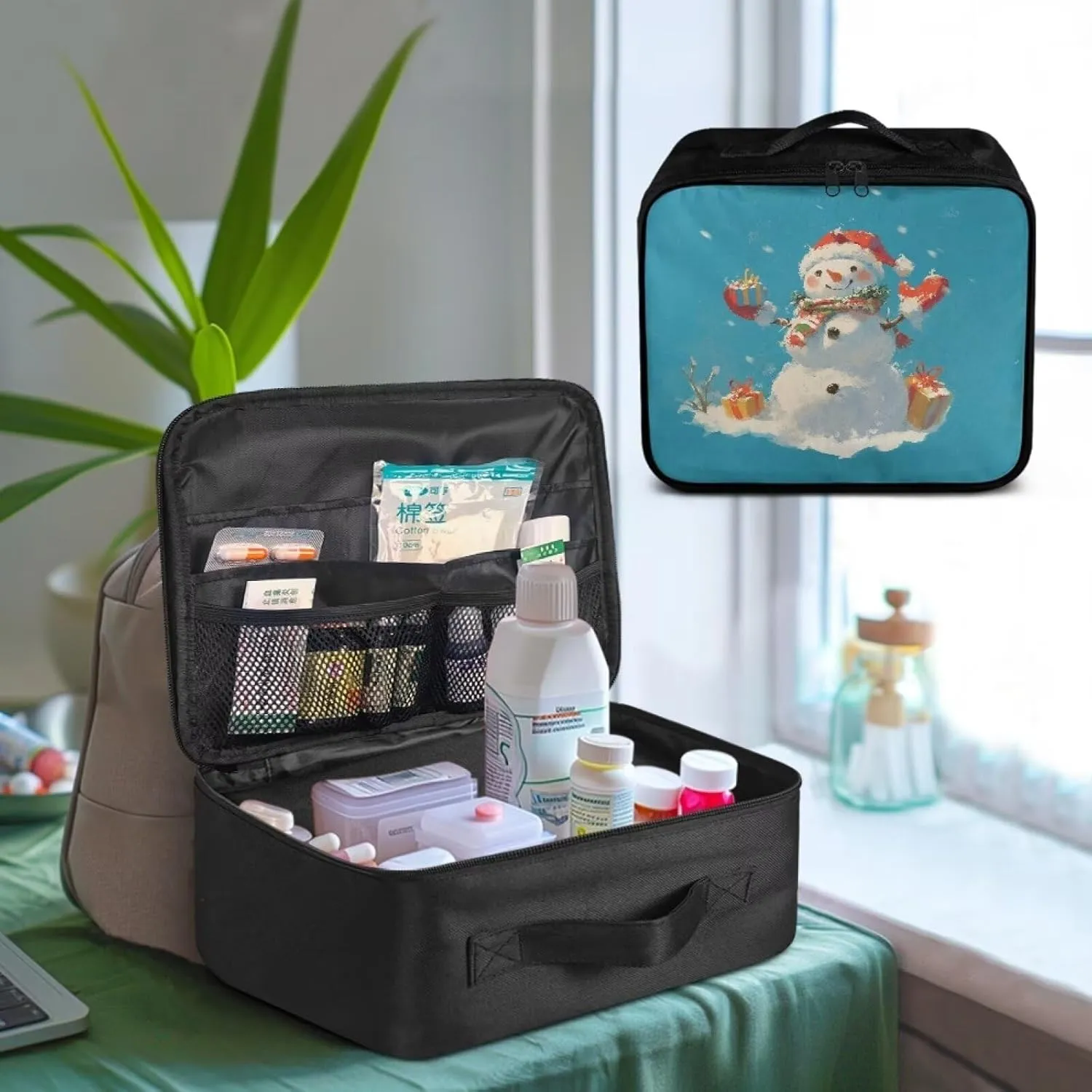 Rnyleeg Christmas Medical Kits Blue First Aid Bag Empty First Responder Bag Kit Snowman Emergency Medical Trauma Bag First Aid Kit for Car