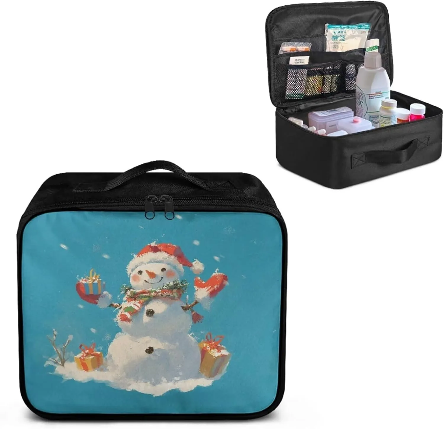 Rnyleeg Christmas Medical Kits Blue First Aid Bag Empty First Responder Bag Kit Snowman Emergency Medical Trauma Bag First Aid Kit for Car