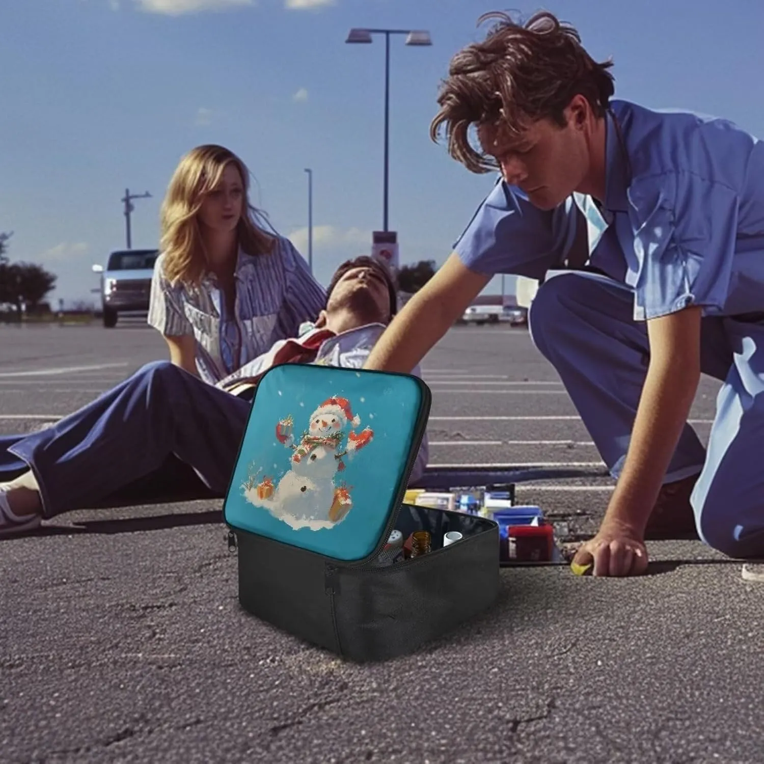 Rnyleeg Christmas Medical Kits Blue First Aid Bag Empty First Responder Bag Kit Snowman Emergency Medical Trauma Bag First Aid Kit for Car