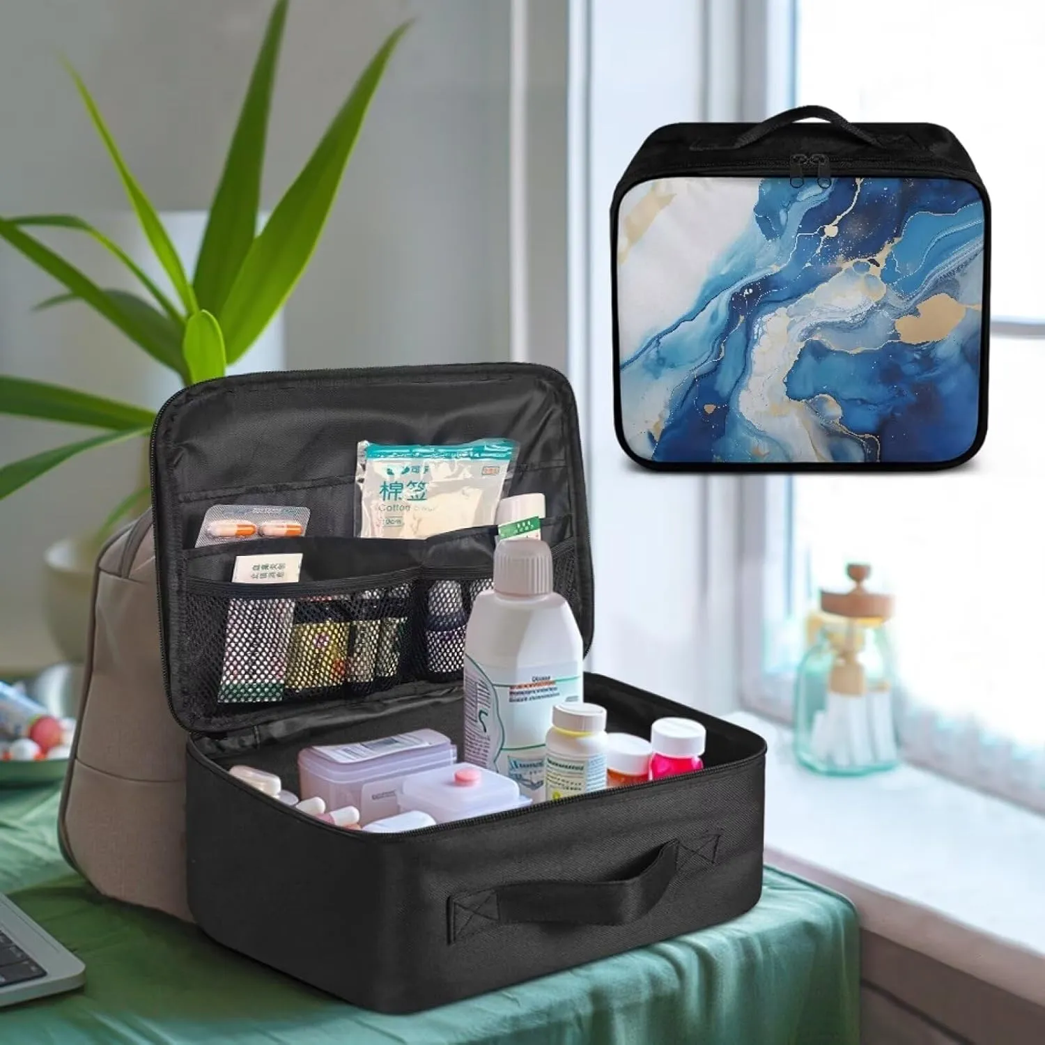 Rnyleeg Empty First Aid Bag Blue Marble First Aid Kits for Businesses Emergency Medical Trauma Bag Portable Travel Medical Supplies Bag