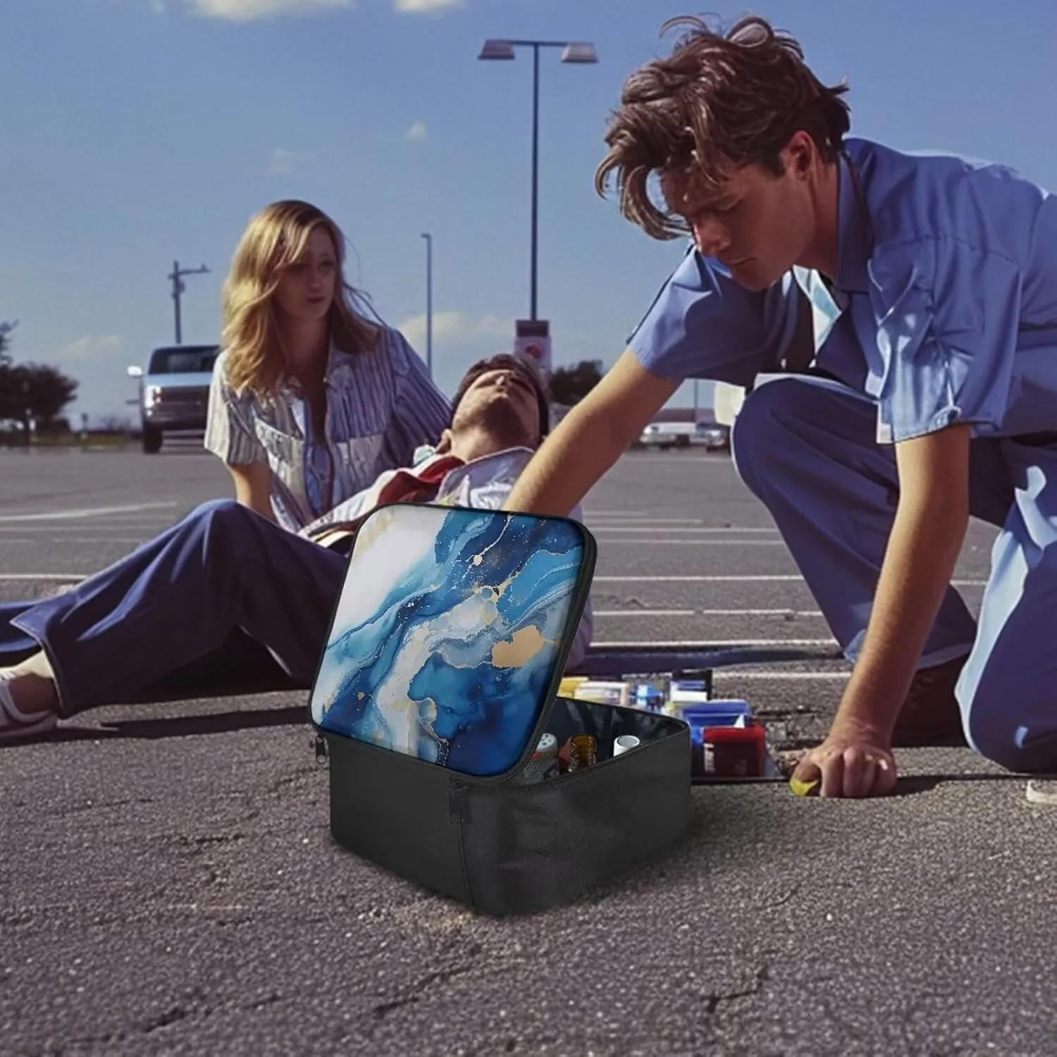 Rnyleeg Empty First Aid Bag Blue Marble First Aid Kits for Businesses Emergency Medical Trauma Bag Portable Travel Medical Supplies Bag