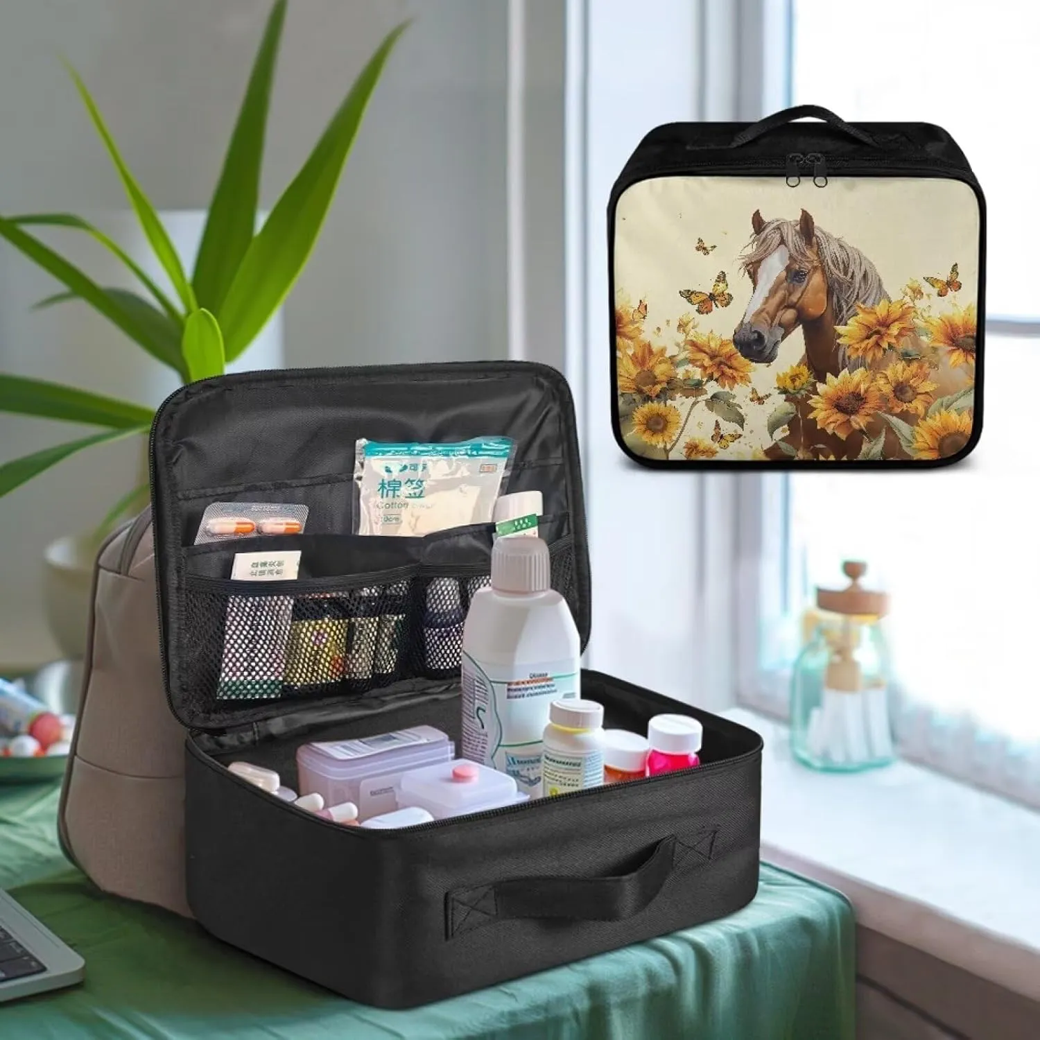 Rnyleeg Horse First Aid Bag Empty for Home Sunflower Car First Aid Kit Adventure Medical Kits for Outdoor Camping Hiking Travel Rescue Bag