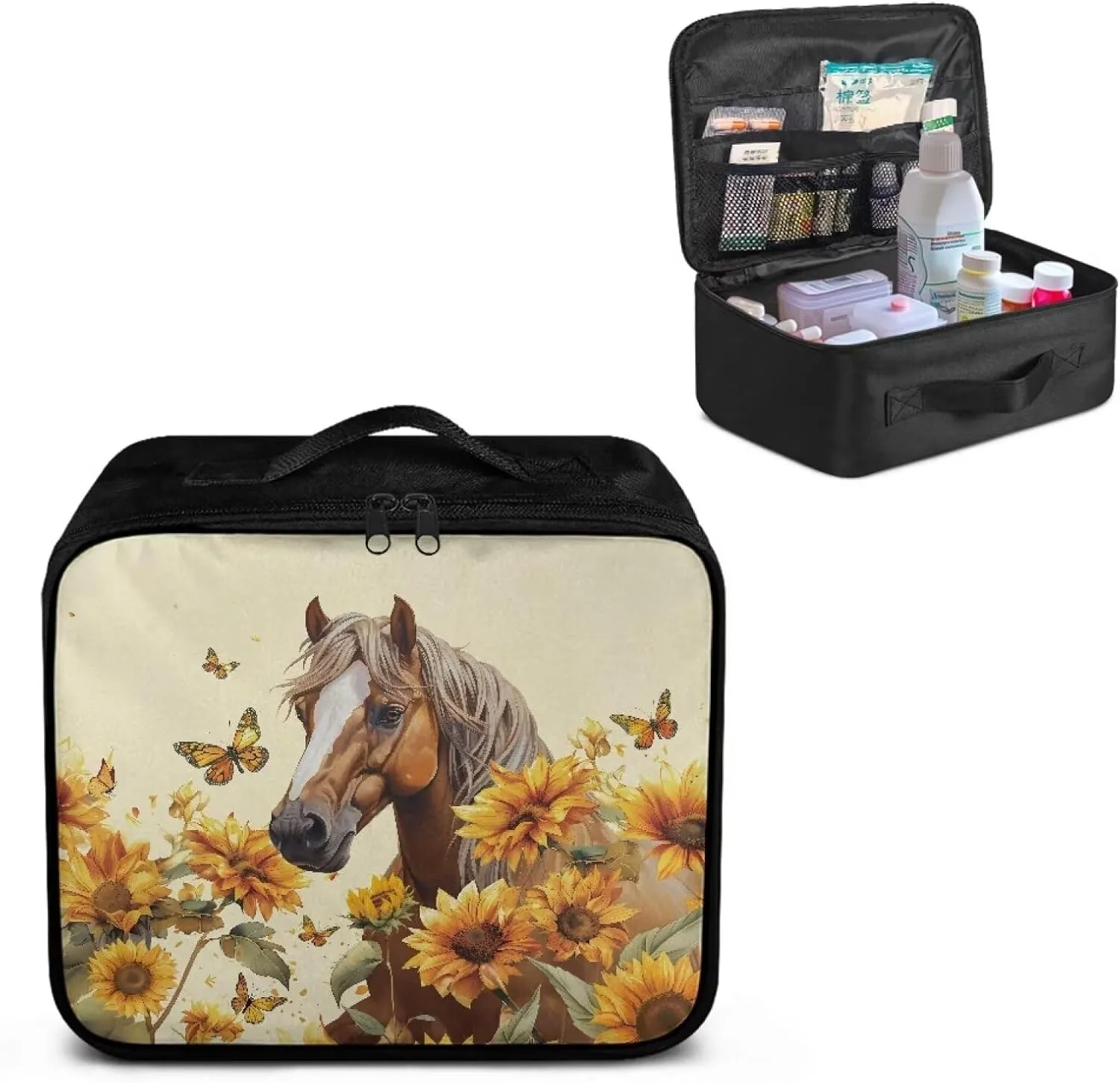 Rnyleeg Horse First Aid Bag Empty for Home Sunflower Car First Aid Kit Adventure Medical Kits for Outdoor Camping Hiking Travel Rescue Bag