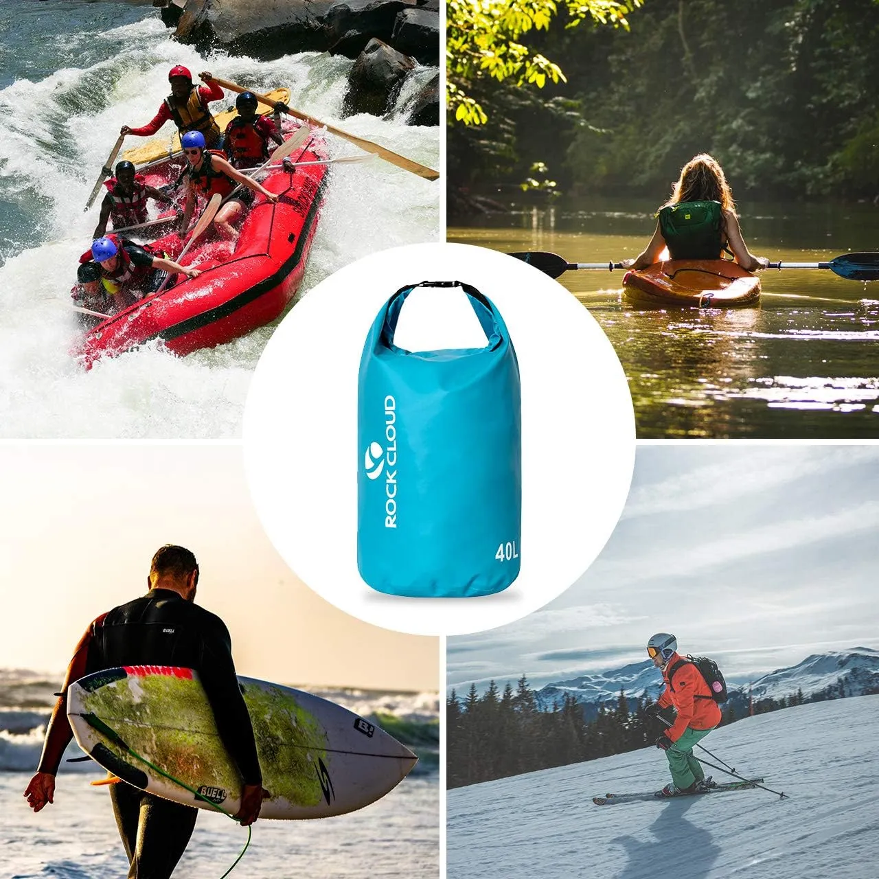 ROCK CLOUD Dry Bag Waterproof 40L Dry Sack for Kayaking Rafting Boating Beach Surfing Swimming Canoe Camping Hiking Fishing Ski, Black