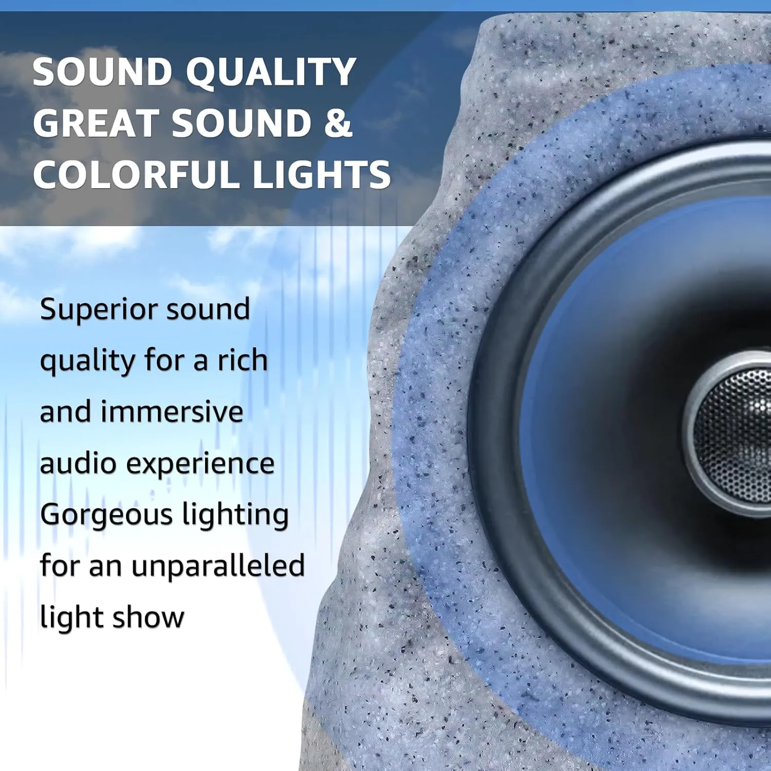 Rock Speakers Outdoor Waterproof Bluetooth Wireless Solar Powered Rock Speakers Rechargeable Battery 2 Pack with 7 Colors and TWS Pair Function for Garden Patio Party Pool(Two)