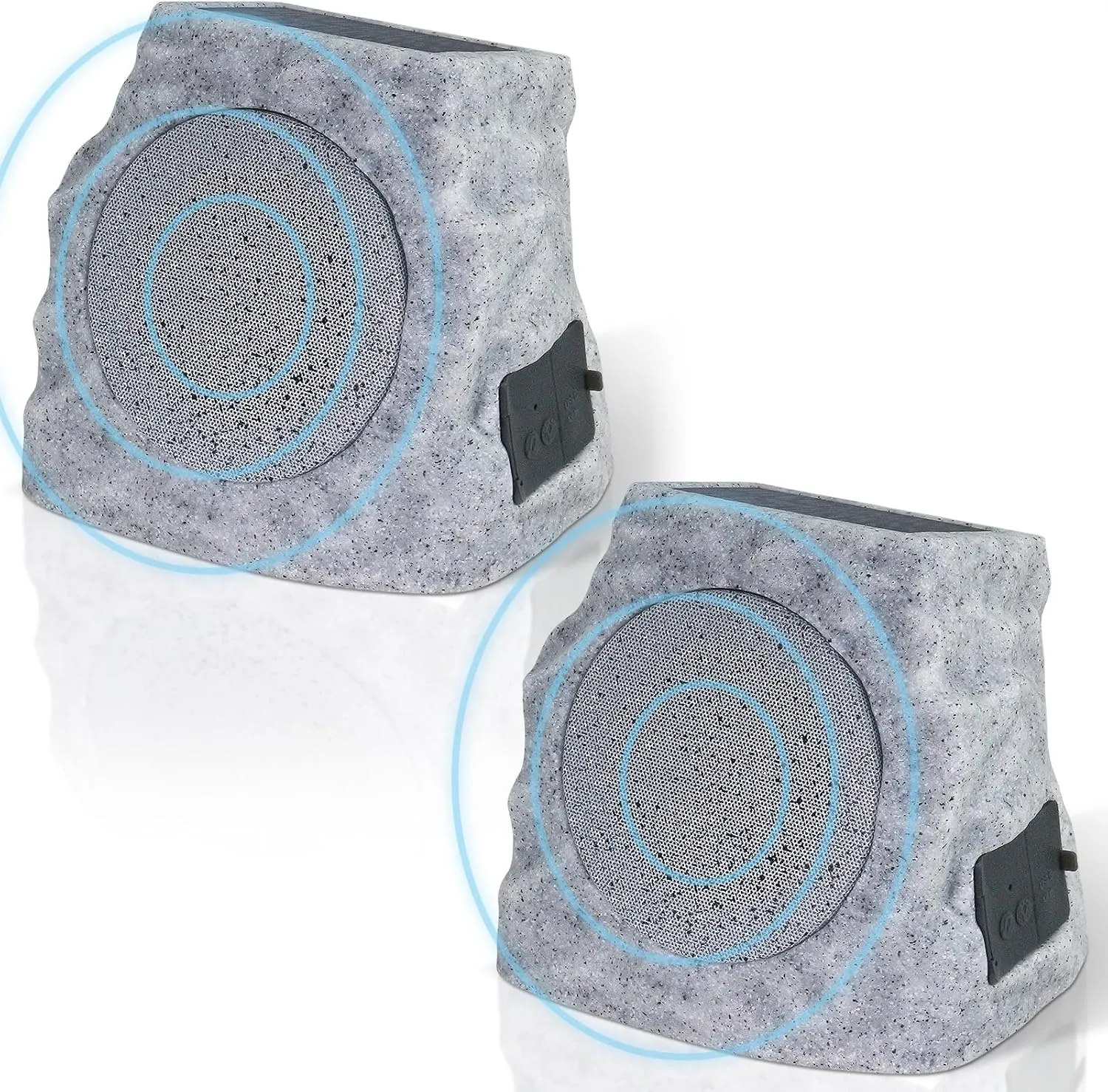 Rock Speakers Outdoor Waterproof Bluetooth Wireless Solar Powered Rock Speakers Rechargeable Battery 2 Pack with 7 Colors and TWS Pair Function for Garden Patio Party Pool(Two)