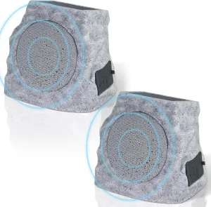 Rock Speakers Outdoor Waterproof Bluetooth Wireless Solar Powered Rock Speakers Rechargeable Battery 2 Pack with 7 Colors and TWS Pair Function for Garden Patio Party Pool(Two)