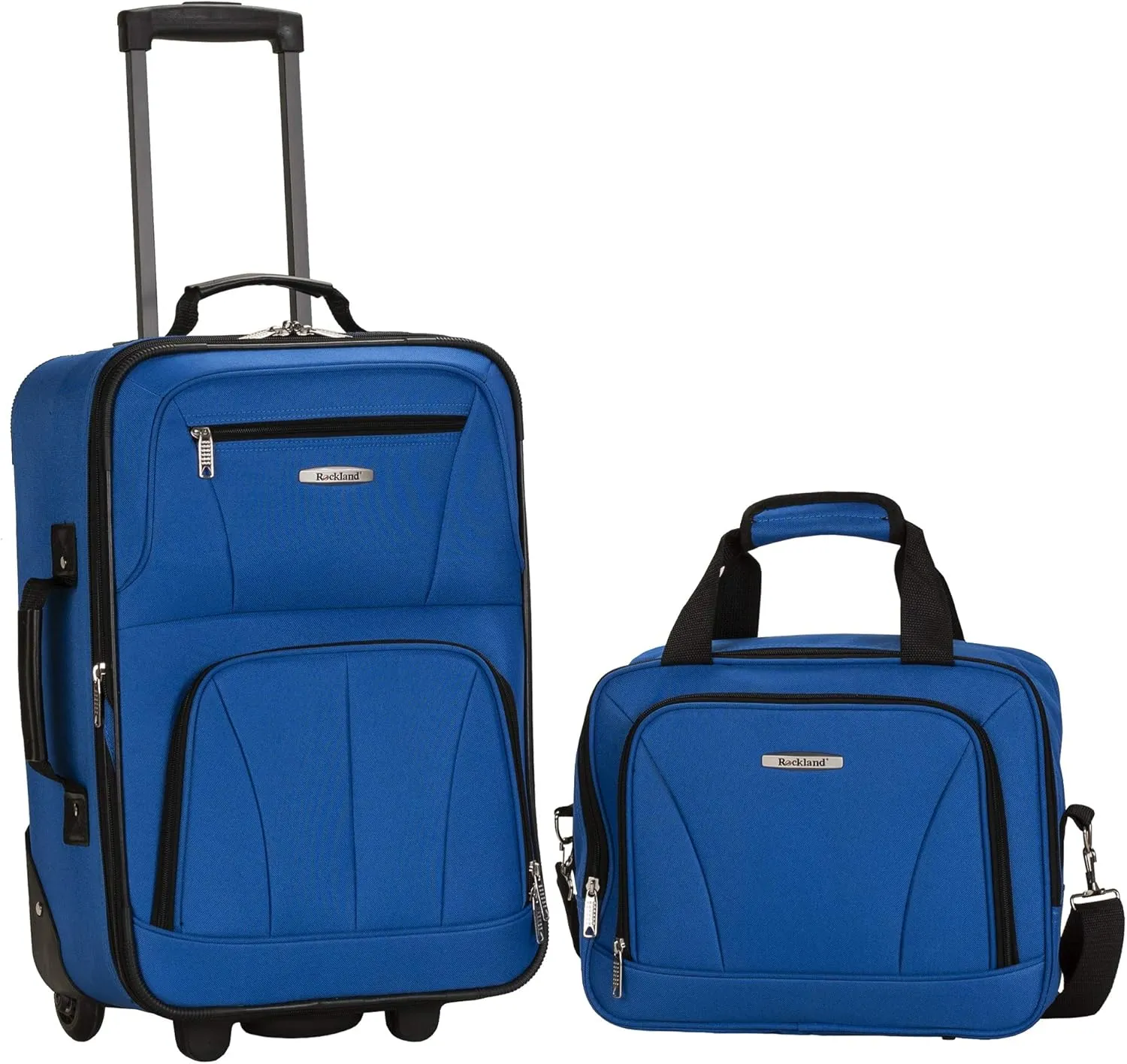 Rockland Fashion Softside Upright Luggage Set,Expandable, Blue, 2-Piece (14/19)