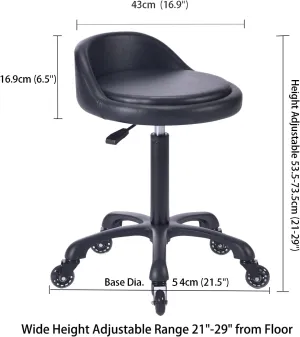 Rolling Salon Stool Chair with Back Support Hydaulic Height Adjustable on Swivel Wheels Heavy Duty for Hair Cutting Esthetician Tatto Beauty Spa Bar Lab Clinic Kitchen Office Home (Black)