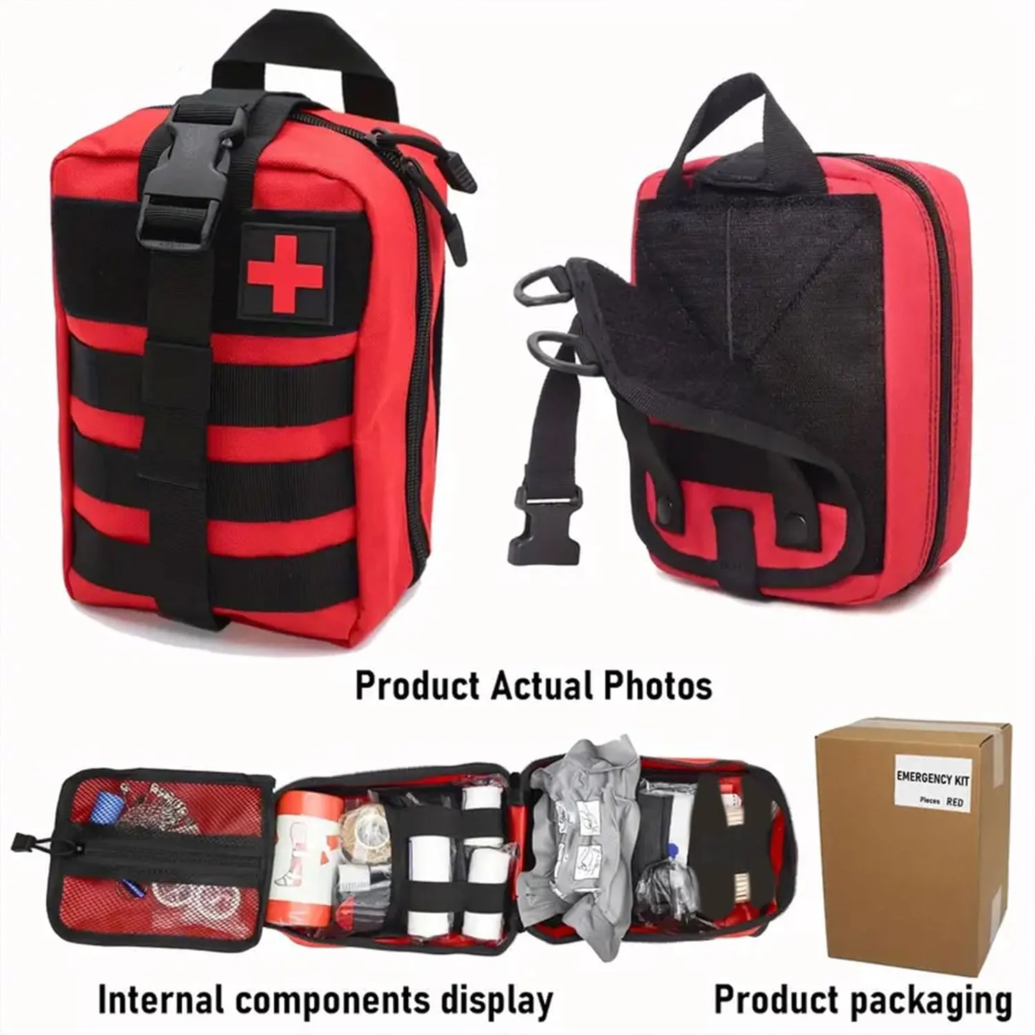 RooRuns (363 Pieces Set) First Aid Kit Survival Kit Outdoor Gear Emergency Kits Trauma Bag for Camping Boat Hunting Hiking Home Car Earthquake and Adventures