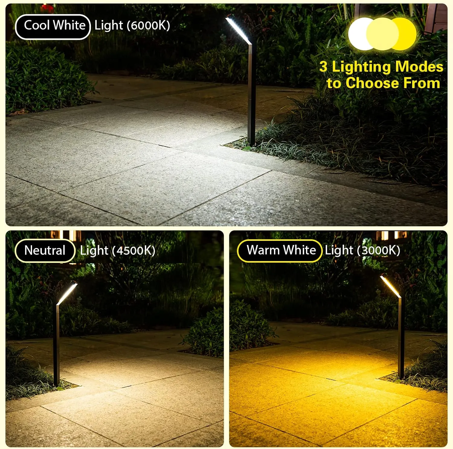 ROSHWEY Solar Pathway Lights Outdoor - 4 Pack Solar Garden Lights Waterproof Bright Landscape Lighting for Outside Yard Path Driveway Walkway Sidewalk Patio Lawn Decoration, Cool/Warm/Neutral Light