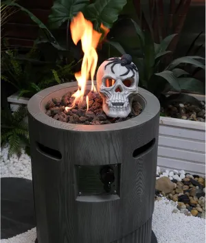 Round Outdoor Gas Fire Pit with 32000 BTU Heat Output, 20 Inch Diameter, Cultured Stone Finish, Includes Lava Stones and Rainproof Cover, Antique Dark Grey