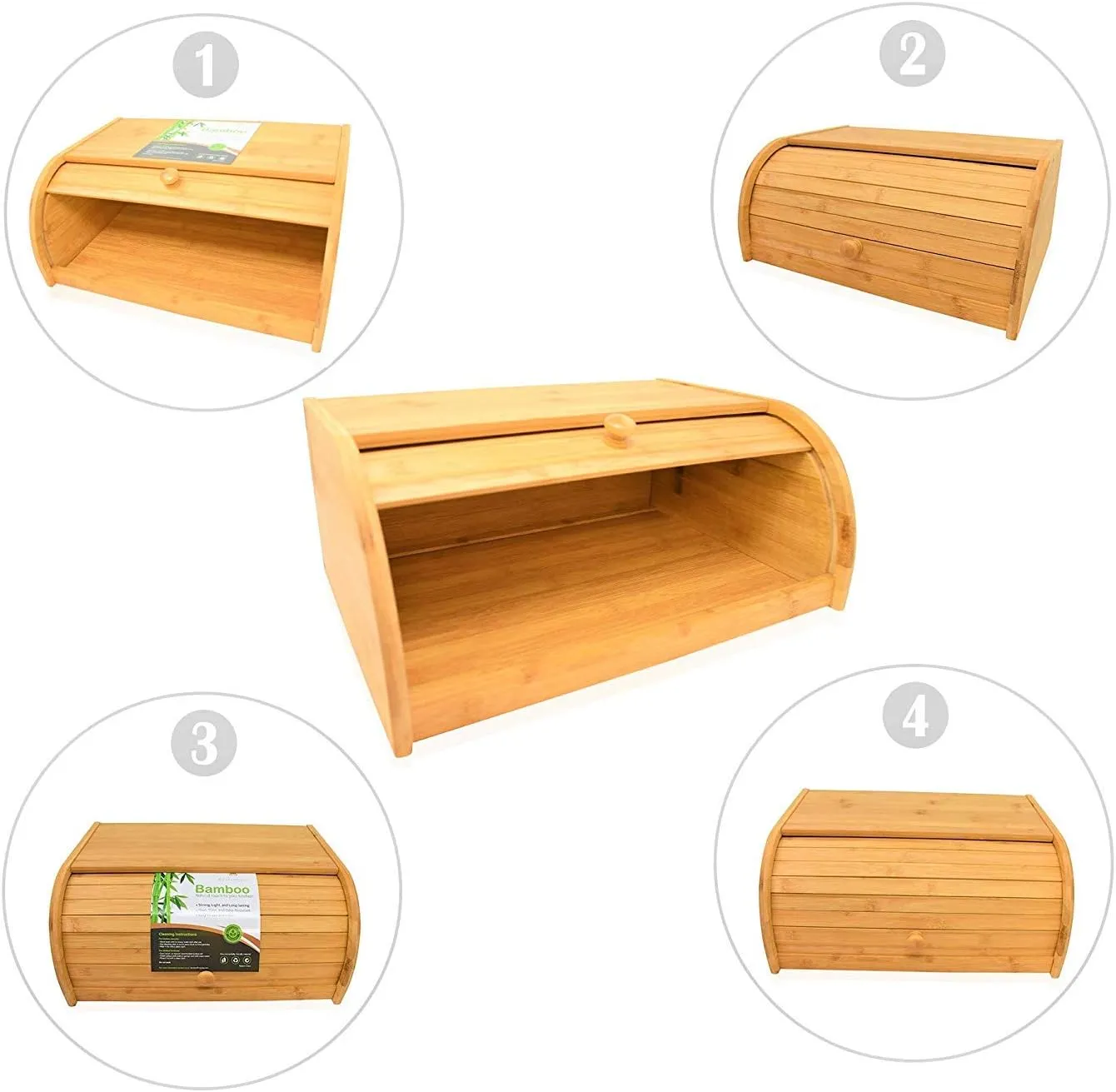 RoyalHouse Natural Bamboo Roll Top Bread Box Kitchen for Countertop Food Storage, Large, NO ASSEMBLY REQUIRED