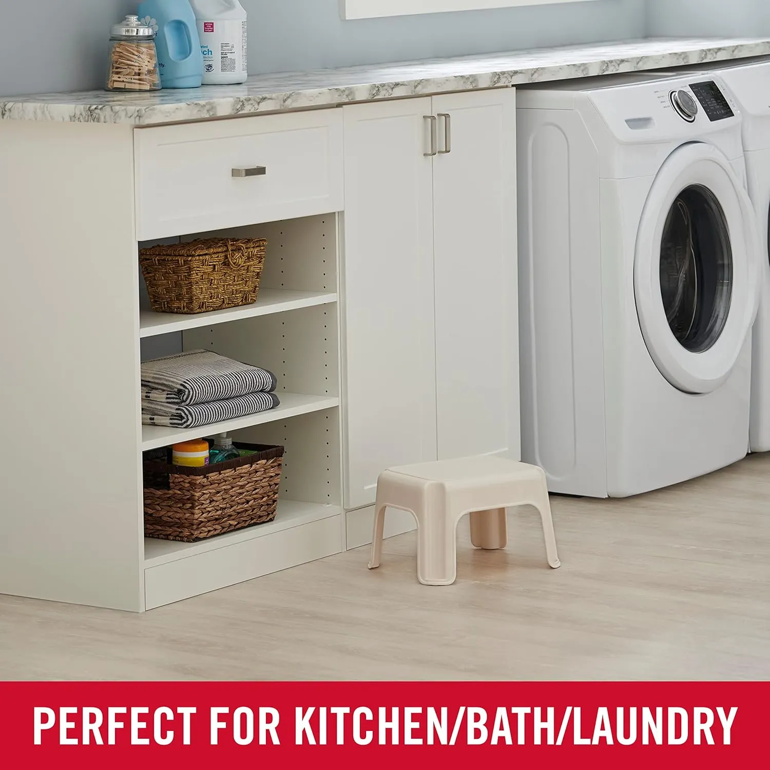 Rubbermaid Roughneck Step-Stool Bisque Lightweight Holds up to 300 pounds Ideal for Kitchen-Bath Skid-Resistant