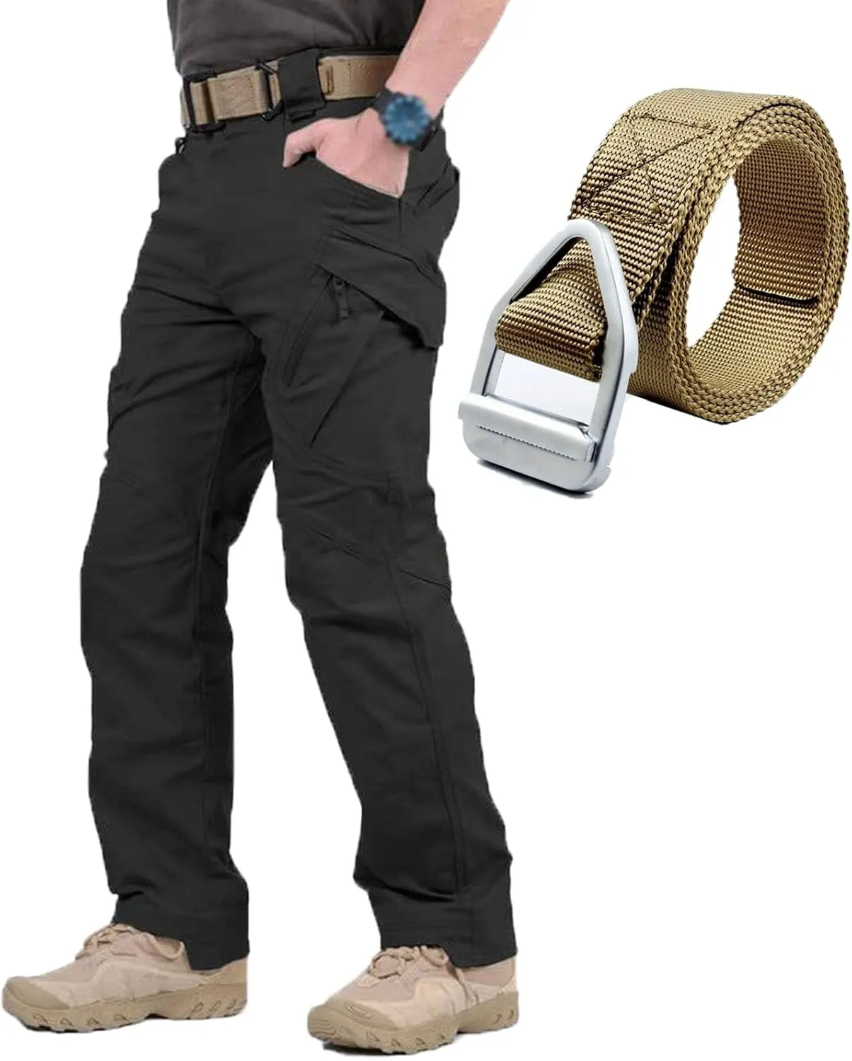 Rugstor Flexcamo - Tactical Waterproof Pants, Lightweight Waterproof Quick Dry Tactical Pants with Belt