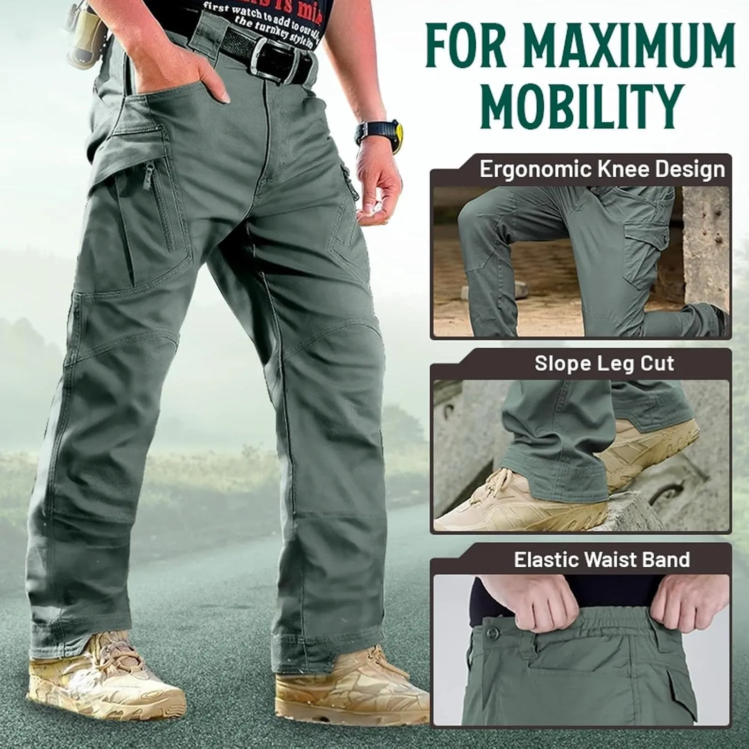 Rugstor Flexcamo - Tactical Waterproof Pants, Men’s Rugstor Flex Lightweight Waterproof Quick Dry Tactical Pants