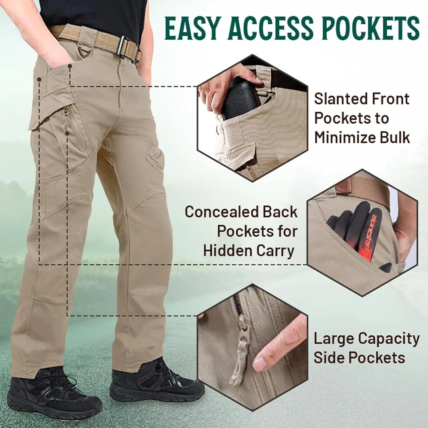 Rugstor Flexcamo - Tactical Waterproof Pants, Men’s Rugstor Flex Lightweight Waterproof Quick Dry Tactical Pants
