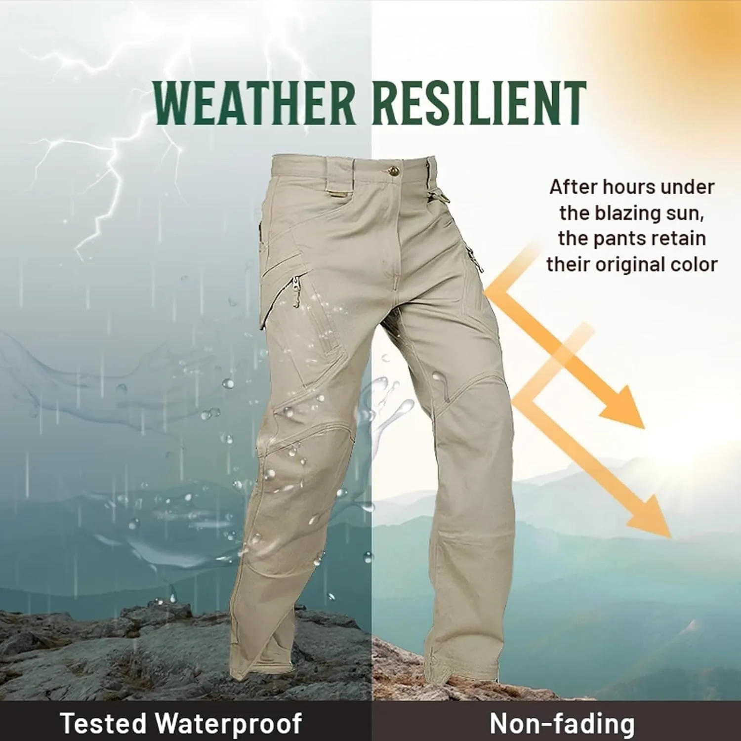 Rugstor Flexcamo - Tactical Waterproof Pants, Men’s Rugstor Flex Lightweight Waterproof Quick Dry Tactical Pants