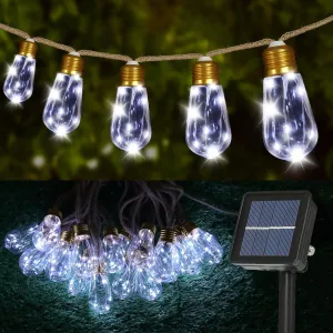 Rynx | Sun outdoor light chain 24Ft vintage rope hemp solar light sources with 20 shatterproof bulbs, 8 modes solar heated light chains with memory function, waterproof for fence, balcony, camping, café (White)