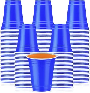 Sabary 100 Pack 12oz Plastic Cups Graduation Heavy Duty Drinking Disposable Cups with Lines for Beverage Holiday Camping Barbecues Birthday Party Outdoor Picnic(Blue)
