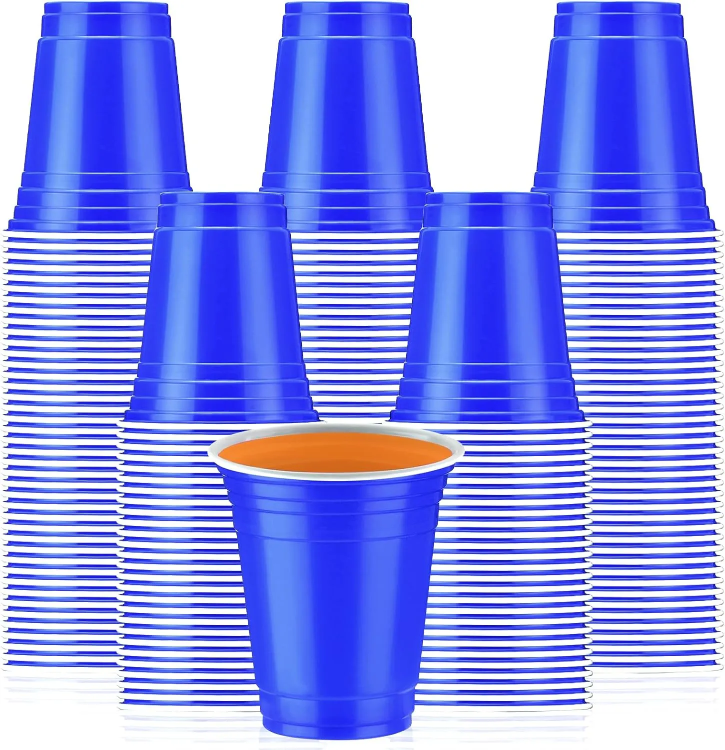 Sabary 100 Pack 12oz Plastic Cups Graduation Heavy Duty Drinking Disposable Cups with Lines for Beverage Holiday Camping Barbecues Birthday Party Outdoor Picnic(Blue)