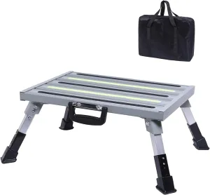Safety RV Steps,Large RV Step Stool Adjustable Aluminum Folding Platform Step with Non-Slip Rubber Feet and Luminous Tape Glow,Holds Up to 1500 lbs