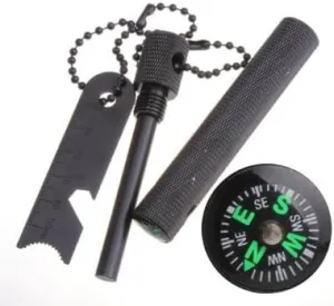 Sale! Sale! Sale! 3 in 1 Heavy Duty Aluminimum Professional Grade Firestarter: Combination Fire Steel Fire Starter, Map Ruler, Compass and Can Opener