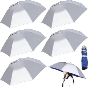 Sanwuta 5 Pcs Fishing Umbrella Hat 37 Inches Large Head Umbrella Folding Hands Free Umbrella Adjustable Elastic Wearable Umbrella for Fishing Camping Gardening Outdoor Golf