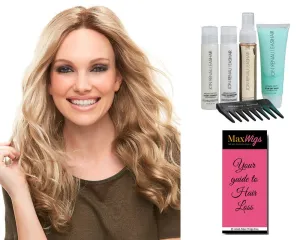 Sarah Lace Front Color 24BT18S8 - Jon Renau Wigs Women's 17" Wavy Curls Synthetic Monofilament Hand-Tied Cap Bundle with Travel Kit, MaxWigs Hairloss Booklet