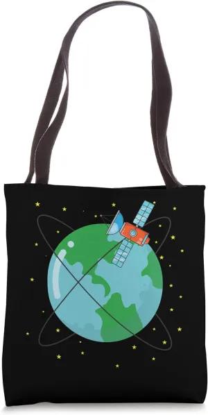 Satellite Orbiting Earth with Solar Panel Tote Bag