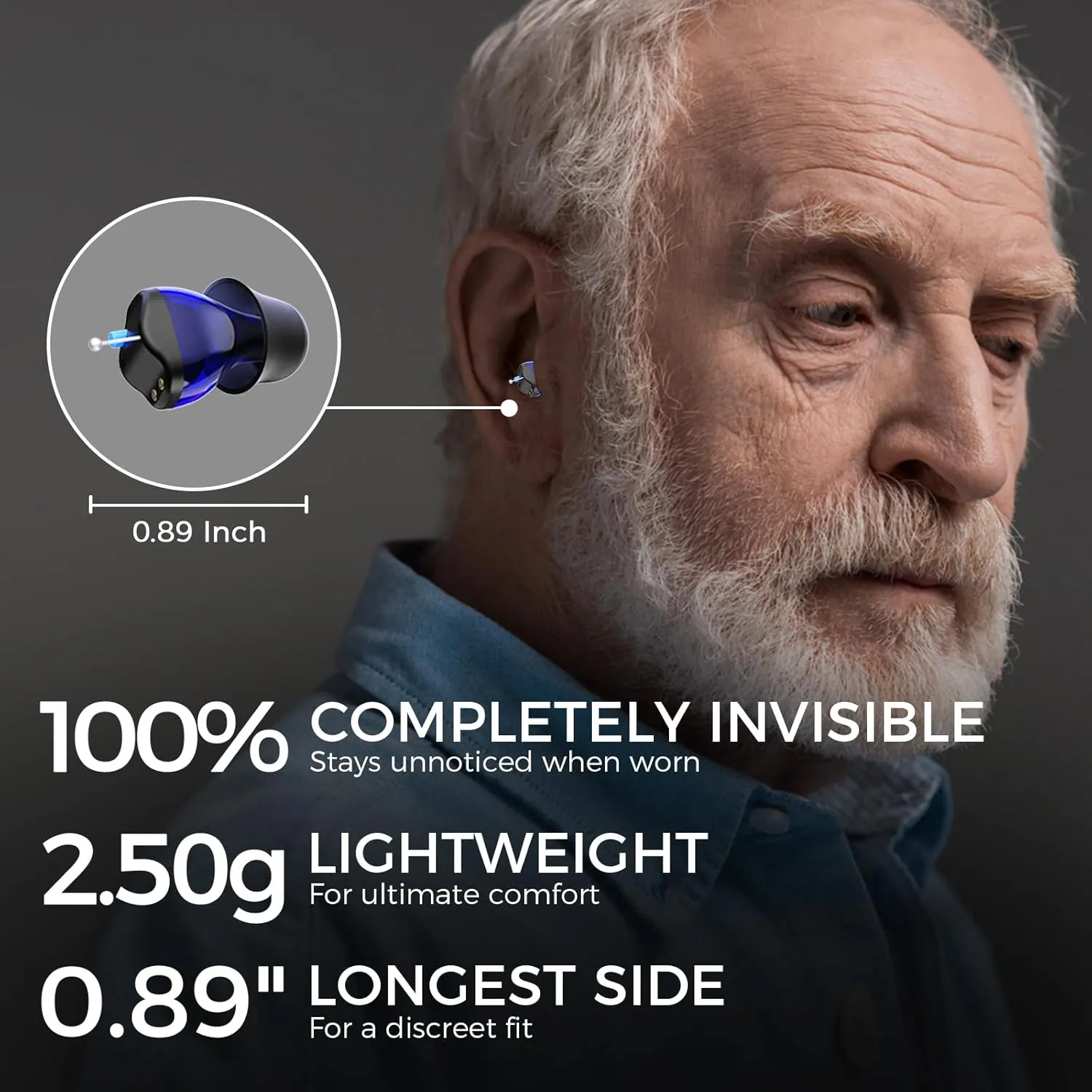 Saturn OTC Hearing Aids for Senior & Adult, Rechargeable Hearing Amplifiers with Comfort Design, Noise Cancellation for Aid & Assist Hearing, Discreet & Nearly Invisible In-Ear Device(Black)