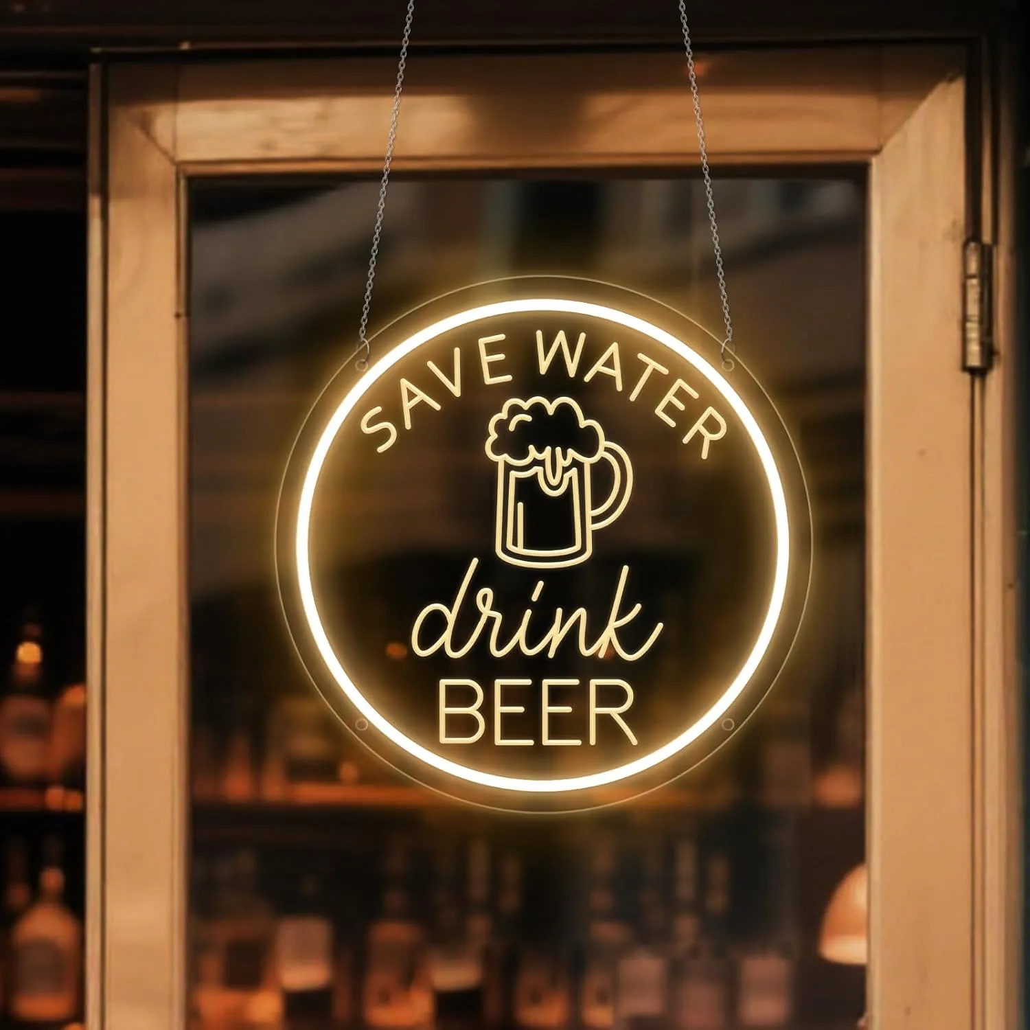 Save Water Drink Beer Neon Sign Dimmable Beer Bar LED Neon Lights Signs for Wall Decor Neon Light up Sign for Bedroom Man Cave Home Coffee Bar Wedding Birthday Party Save Water Drink Sign 30cm*30cm