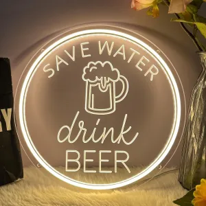Save Water Drink Beer Neon Sign Dimmable Beer Bar LED Neon Lights Signs for Wall Decor Neon Light up Sign for Bedroom Man Cave Home Coffee Bar Wedding Birthday Party Save Water Drink Sign 30cm*30cm