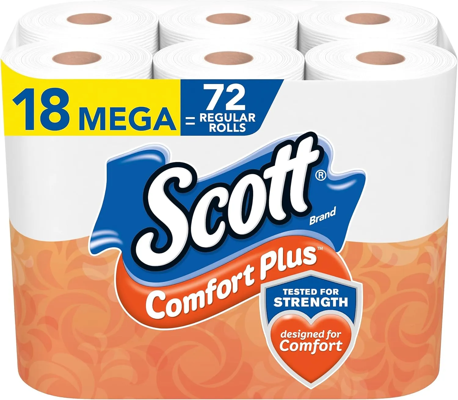 Scott Comfort Plus Toilet Paper, 1-Ply, White, 462 Sheets/Roll, 18 Mega Rolls/Pack (49729)