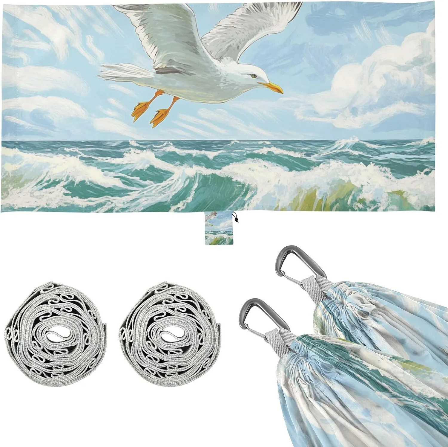 Seagull Focean Waves Hammocks for Camping with Hanging Rope Swing Hammock for Indoor Outdoor Patio