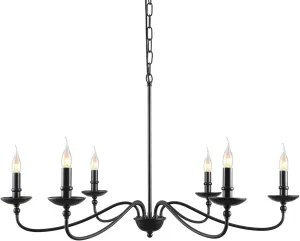 SEOL-Light 36" Dia Classic Candelabra Style Large Dining Room Chandeliers Farmhouse Ceiling Hanging Pendant Light Fixture 6 Light 240W Black Painted Indoor