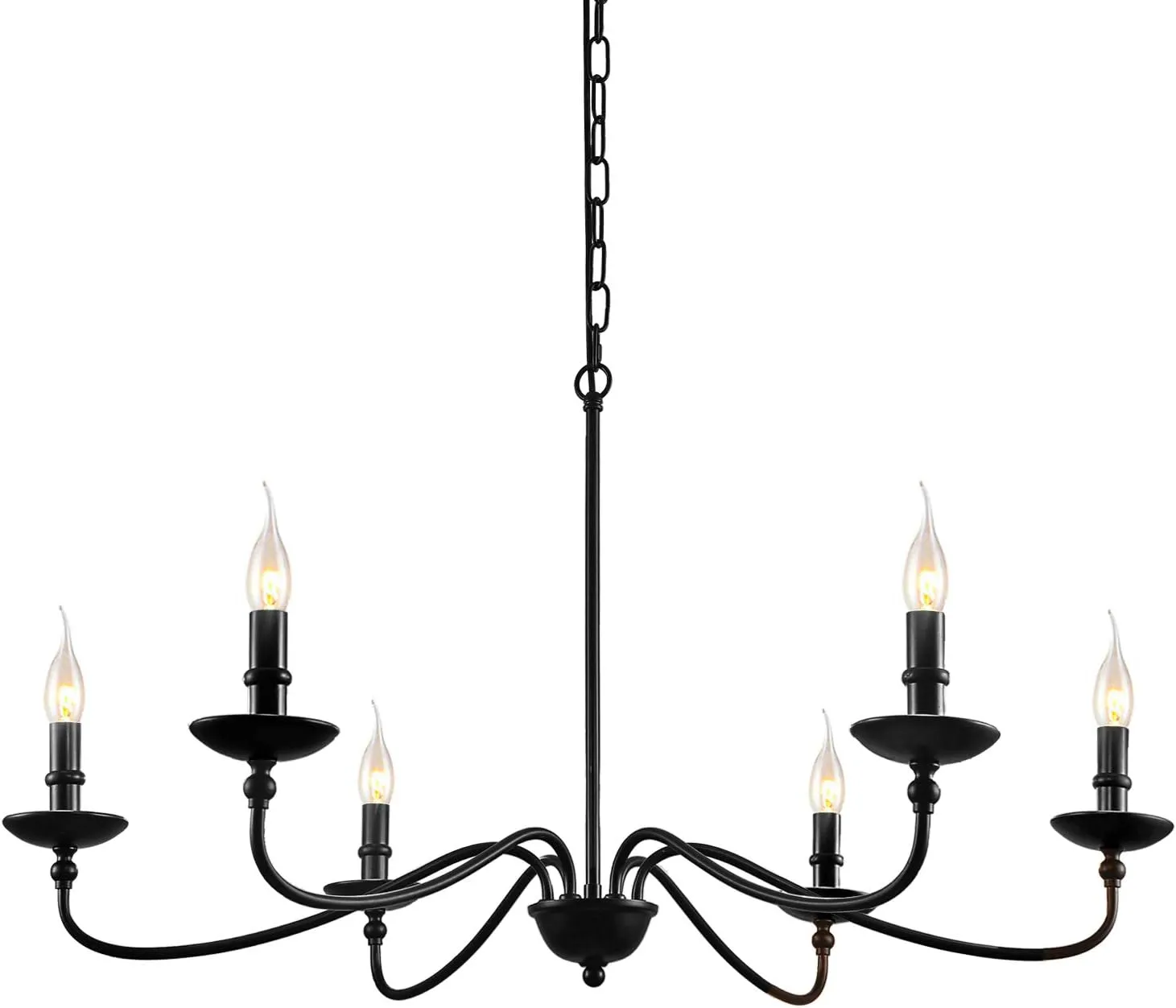 SEOL-Light 36" Dia Classic Candelabra Style Large Dining Room Chandeliers Farmhouse Ceiling Hanging Pendant Light Fixture 6 Light 240W Black Painted Indoor
