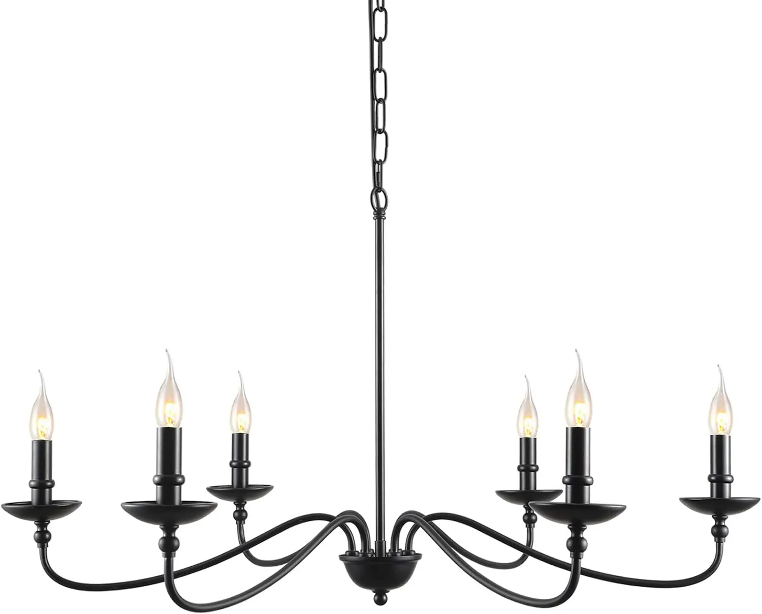 SEOL-Light 36" Dia Classic Candelabra Style Large Dining Room Chandeliers Farmhouse Ceiling Hanging Pendant Light Fixture 6 Light 240W Black Painted Indoor