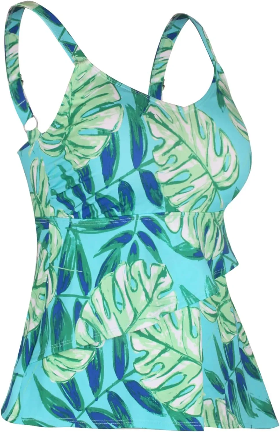 Septangle Ruffle Bathing Suit Tops for Women Asymmetrical Tummy Control Swim Tankini Top V Neck Modest Swim Tops