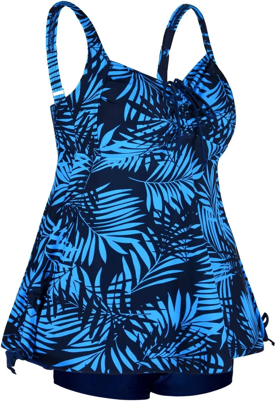 Septangle Women Plus Size Bathing Suits Paisley Print Two Piece Swimsuit Tankini Swimwear